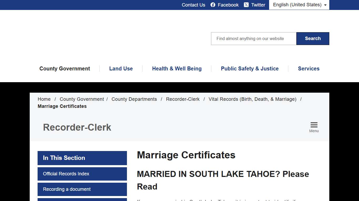 Marriage Certificates - El Dorado County